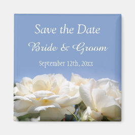 mooie witte rozenbloemen redden de date bruiloft magneet