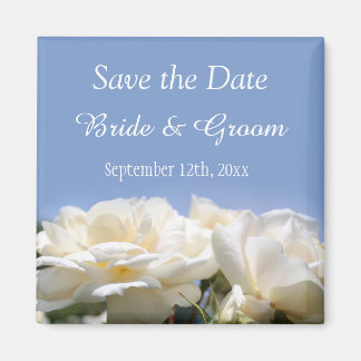 mooie witte rozenbloemen redden de date bruiloft magneet