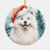 Mooie witte Samoyed Waterverf Kerst Keramisch Ornament (Voorkant)