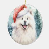 Mooie witte Samoyed Waterverf Kerst Keramisch Ornament (Links)