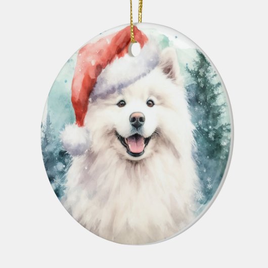 Mooie witte Samoyed Waterverf Kerst Keramisch Ornament (Links)
