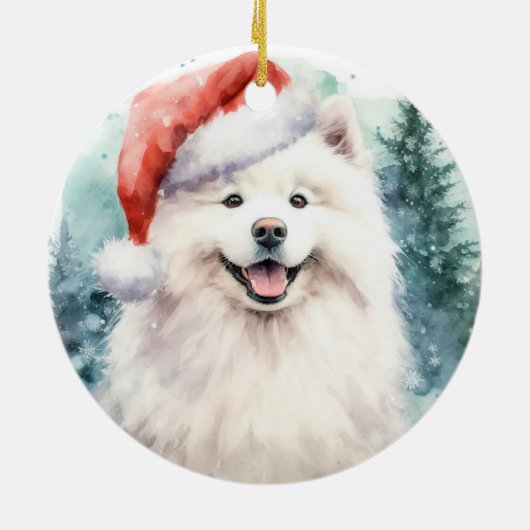 Mooie witte Samoyed Waterverf Kerst Keramisch Ornament (Achterkant)
