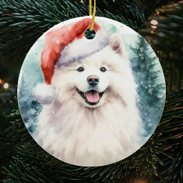 Mooie witte Samoyed Waterverf Kerst Keramisch Ornament