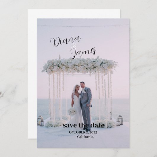 Mooie witte save the date bruiloft uitnodiging (Voorkant / Achterkant)
