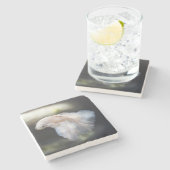 Mooie witte Siamese Betta die vis vecht Stenen Onderzetter (Zijkant)