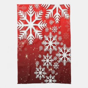 Mooie Witte Sneeuwvlok Patroon Rode Kerst Theedoek