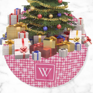 Mooie Witte Sneeuwvlokken Roze Buffalo Plaid Monog Kerstboom Rok