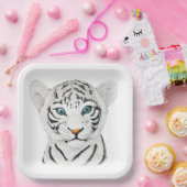 Mooie witte tijger met blauwe ogen papieren bordje (Feest)