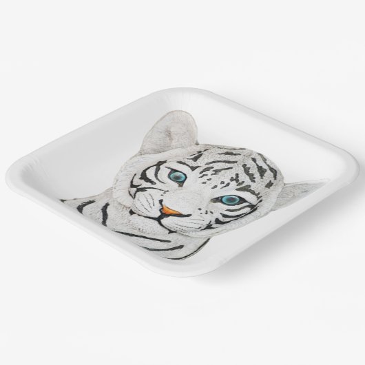 Mooie witte tijger met blauwe ogen papieren bordje (Gebogen)