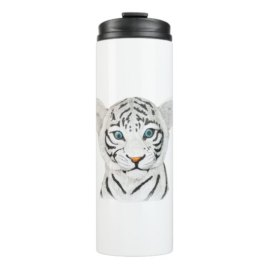 Mooie witte tijger met blauwe ogen thermosbeker (Voorkant)
