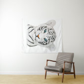 Mooie witte tijger met blauwe ogen wandkleed (In Situ (horizontaal))
