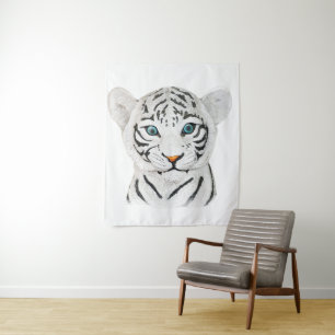 Mooie witte tijger met blauwe ogen wandkleed