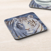 Mooie witte tijger met kristalblauwe ogen bier onderzetter (Linkerzijde)