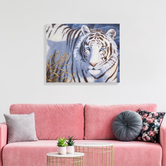 Mooie witte tijger met kristalblauwe ogen canvas afdruk (Insitu (Woonkamer))