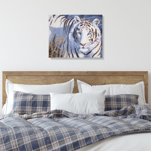 Mooie witte tijger met kristalblauwe ogen canvas afdruk (Insitu (Slaapkamer))