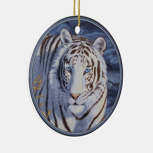 Mooie witte tijger met kristalblauwe ogen keramisch ornament (Rechts)