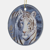 Mooie witte tijger met kristalblauwe ogen keramisch ornament (Links)
