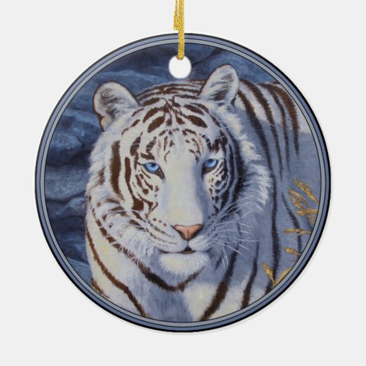 Mooie witte tijger met kristalblauwe ogen keramisch ornament (Achterkant)