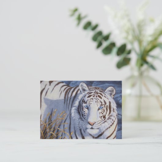 Mooie witte tijger met kristalblauwe ogen visitekaartje (Staand voorkant)