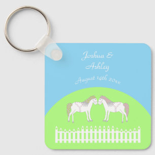 Mooie Witte Trouwpaarden Op Maat Sleutelhanger
