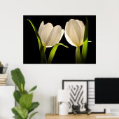 Mooie witte tulpen op zwarte achtergrond poster (Thuiskantoor)