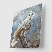 Mooie witte uil sneeuw mystiek vierkante klok (Hoek)