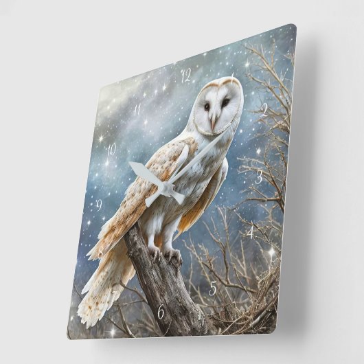 Mooie witte uil sneeuw mystiek vierkante klok (Hoek)