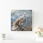Mooie witte uil sneeuw mystiek vierkante klok (Huis)