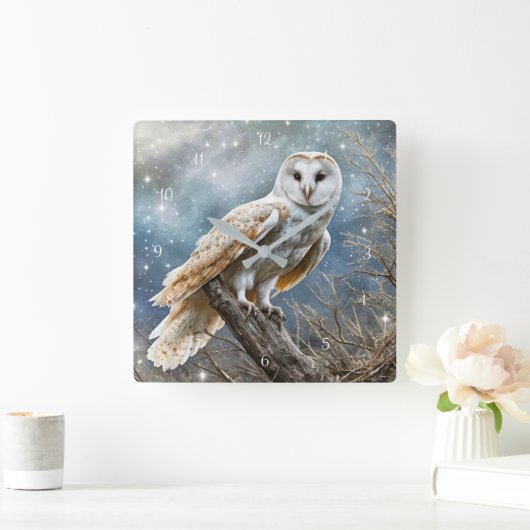 Mooie witte uil sneeuw mystiek vierkante klok (Huis)