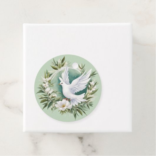 Mooie witte vredesduif bedankjes labels (In situ)