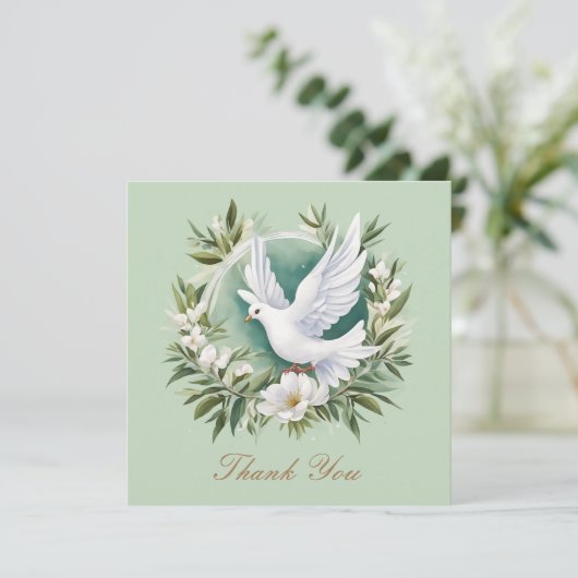 Mooie witte vredesduif bedankkaart (Staand voorkant)