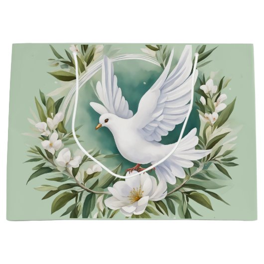 Mooie witte vredesduif groot cadeauzakje (Voorkant)