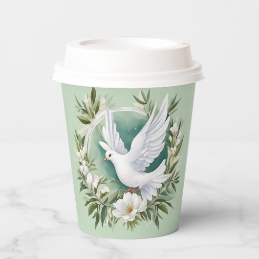 Mooie witte vredesduif papieren bekers (Voorkant)