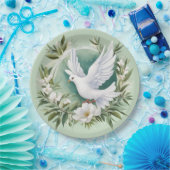 Mooie witte vredesduif papieren bordje (Feest)