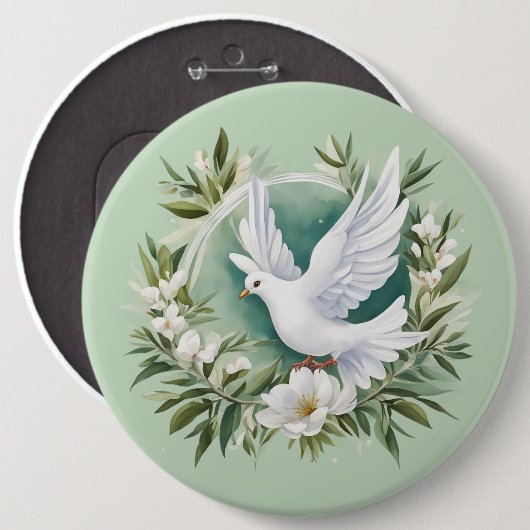 Mooie witte vredesduif ronde button 6,0 cm (Voorkant /achterkant)