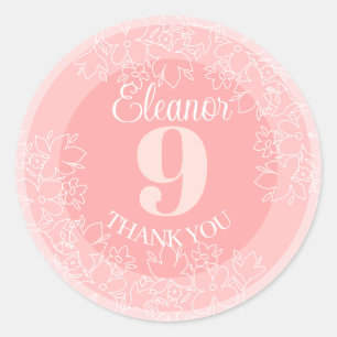 Mooie Witte Wilde Bloemen Patroon Op Roze Ronde Sticker