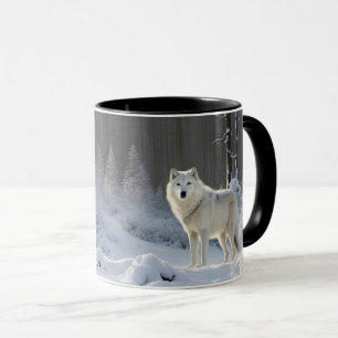 Mooie Witte Wolf in Sneeuw Natuur Buiten Mok