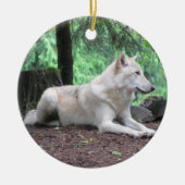 Mooie witte wolf keramisch ornament (Voorkant)