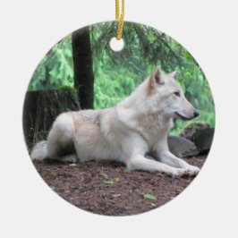 Mooie witte wolf keramisch ornament