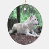 Mooie witte wolf keramisch ornament (Links)