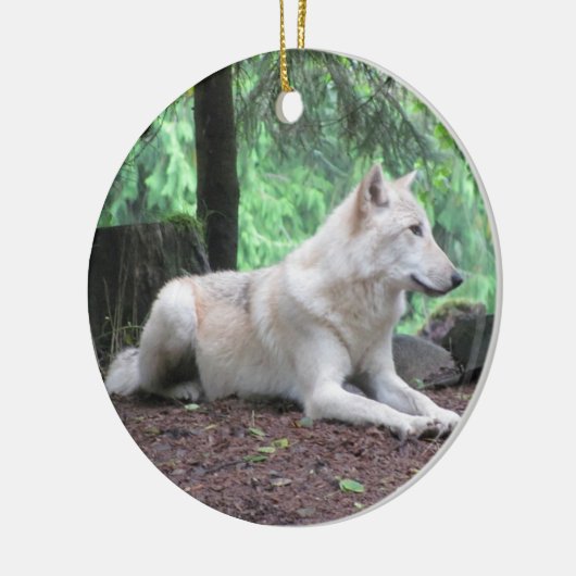 Mooie witte wolf keramisch ornament (Links)