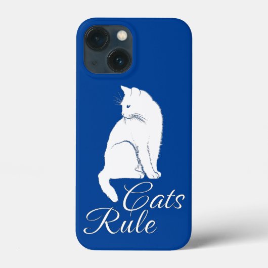 Mooie Witte Zittende Kat met "Katten Regel" Tekst Case-Mate iPhone Case (Achterkant)