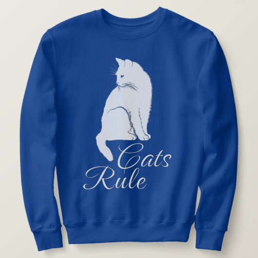 Mooie Witte Zittende Kat met "Katten Regel" Tekst Trui (Design voorkant)