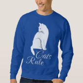 Mooie Witte Zittende Kat met "Katten Regel" Tekst Trui (Voorkant)