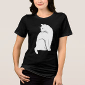 Mooie witte zittende kat Tri-Blend shirt (Voorkant)