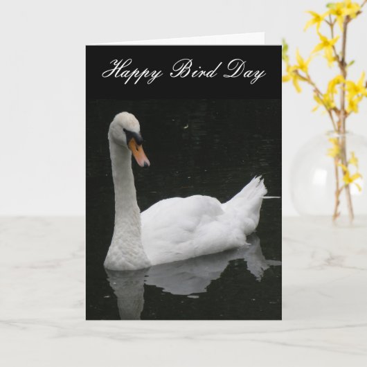 Mooie witte zwaan aangepaste verjaardag Kaart (Gele Bloem)