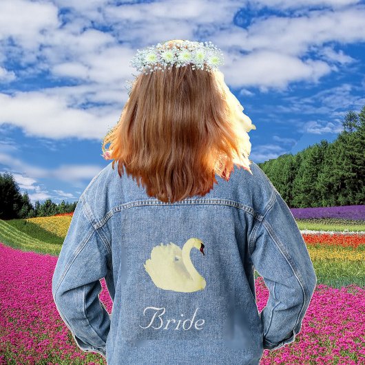 Mooie witte zwaan bruid denim jacket