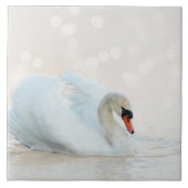 Mooie witte zwaan op wit tegeltje (Voorkant)