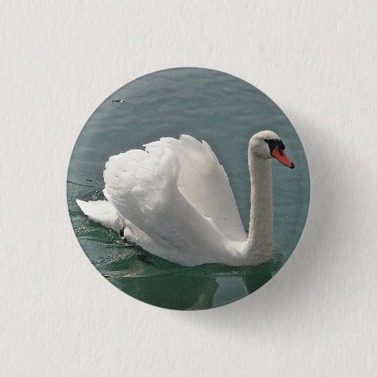Mooie witte zwaan ronde button 3,2 cm (Voorkant)