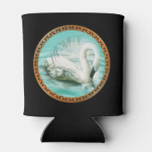 Mooie witte zwanen in een turkooisblauw water blikjeskoeler (Achterkant)